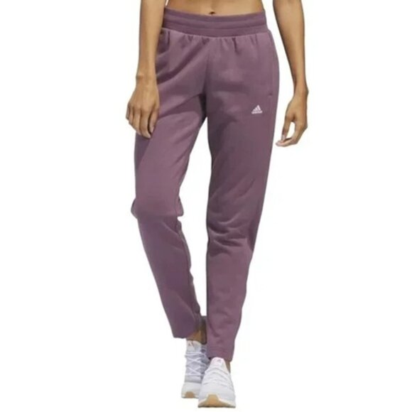 NWT Adidas Women’s Relaxed Fit Tapered Leg Fleece Pant Purple (Fig) - Picture 1 of 2